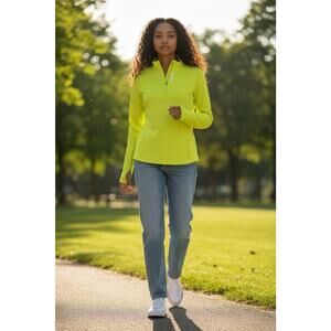 Women's Reebok Neon Yellow Athletic Performance Pullover Top Sz M Long Sleeve
